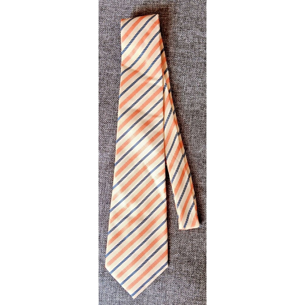 Dress Tie 70s 80s 90s Y2K Men George Martin Ivory blue orange 3.5 Wide 59 inches